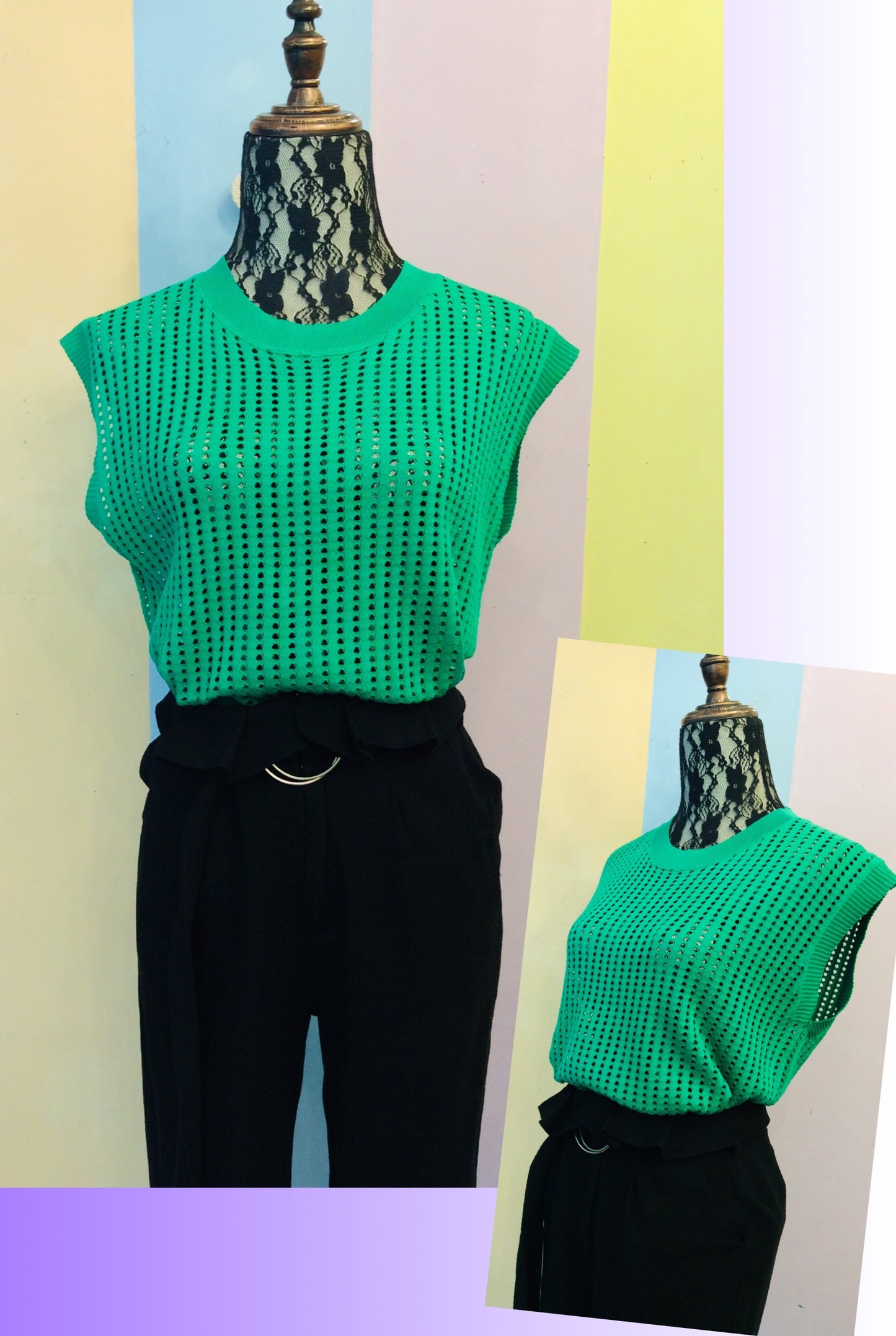 Square See-Through Sleeveless Knitted Top