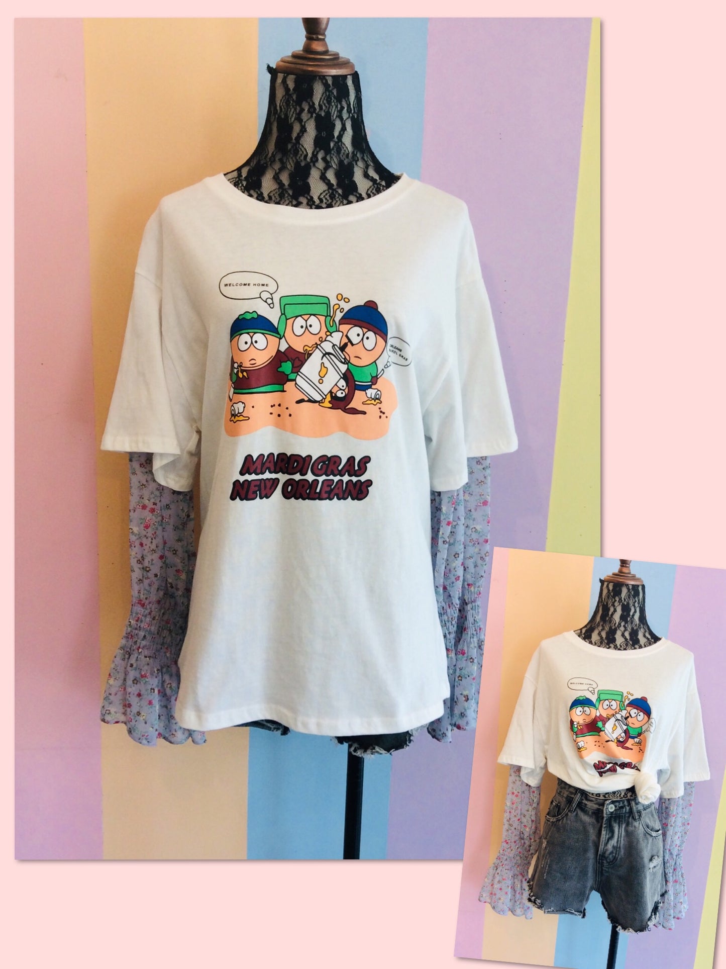 South Park Tee w/ Floral Chiffon Full Sleeves