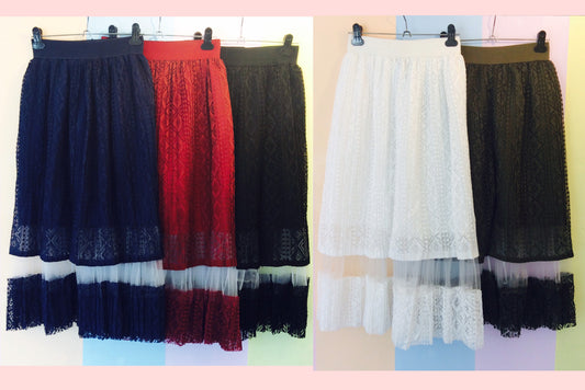 2-Color Lace Lace Midi Skirt