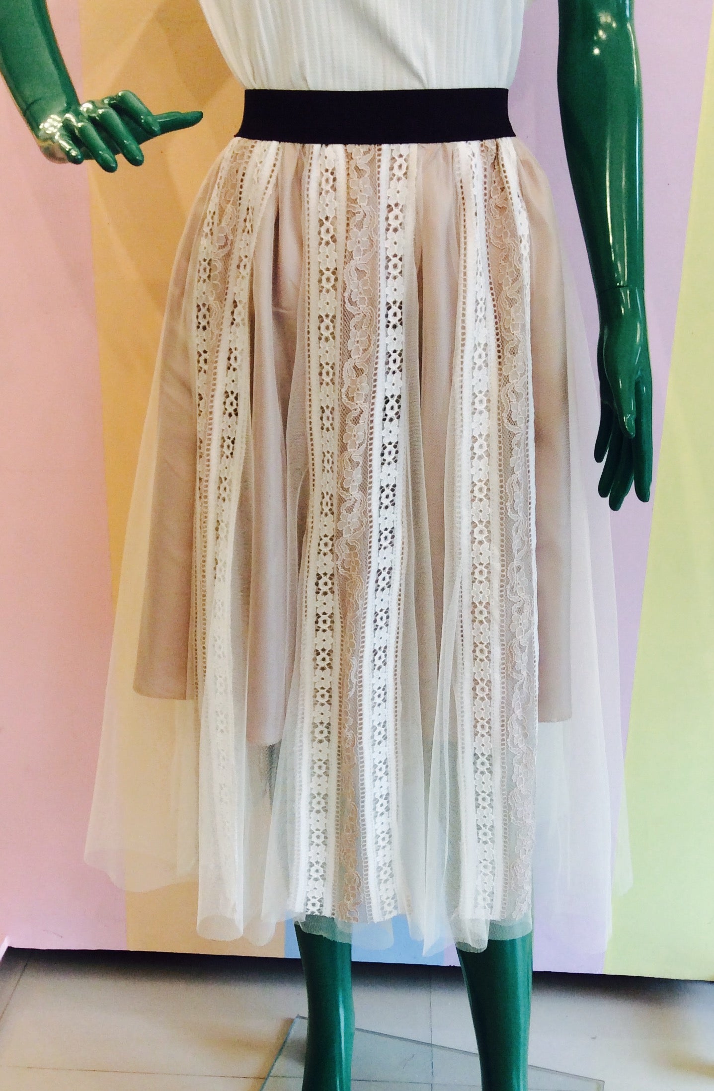 Tutu Two-Tone Midi Skirt w/ Lace & Nets