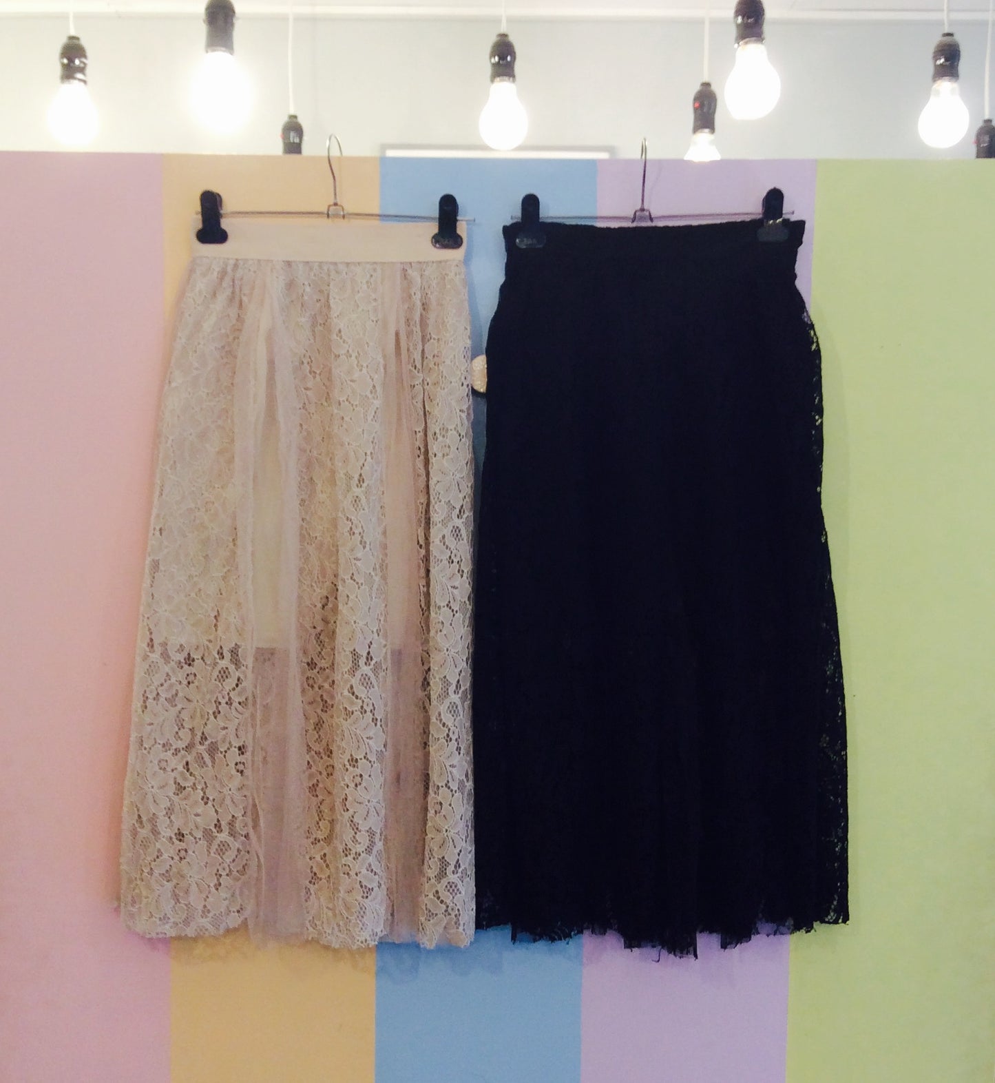 Two Lace Type Two Layer Midi Skirt