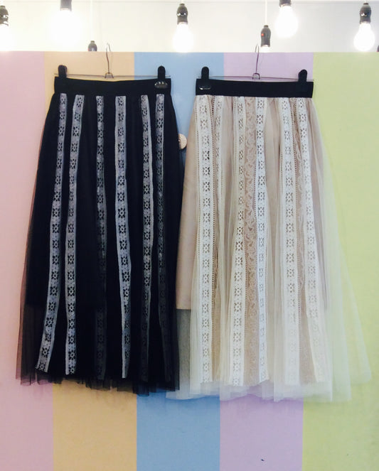 Tutu Two-Tone Midi Skirt w/ Lace & Nets
